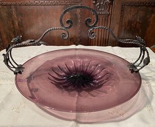 Antico Centrotavola In Vetro Di Murano Con Manico Ferro Battuto Liberty 40cm