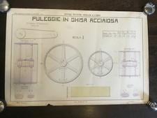 Poster disegno tecnico Pulegge in ghisa acciaiosa Scuole S. Carlo 1929 - P302