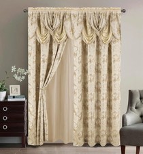 Tende Oro Beige per Soggiorno Jacquard Lusso Finestra Set 2 Pannelli 84"Lx55"W