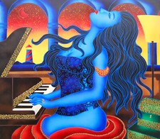 Kino Mistral "LA PIANISTA - ALTA ISPIRAZIONE" Dipinto Grande cm.80x70+COA