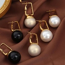Orecchini donna placcati oro 18 carati perle tonde borchie goccia pendenti orecchini clip traforati