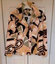 Giacca donna Dennis Basso taglia L pelliccia sintetica verde rosa marrone manica lunga foderata nuova con etichetta