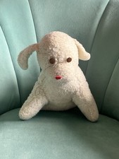VINTAGE/antico BIANCO AGNELLO PECORA MORBIDO PELUCHE GIOCATTOLO occhi a bottone 9,5"