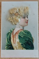 Art Nouveau Rara Con Capelli Veri Cartolina Non Viaggiata