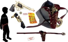 Pistola Giocattolo in Metallo Cowboy Munizioni Cinturone Fondina Revolver West 