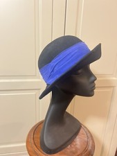 Cappello Laura Ashley Fedora nero 100% lana 55 cm vintage