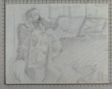 DISEGNO ORIGINALE OPERA PITTORE FRANCESE LEON NANCEY LEZIONE DI PIANOFORTE NZ9