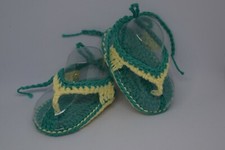 Infradito, Flip Flop verde smeraldo, uncinetto, cotone, neonato 0-3 mesi. Nuovo