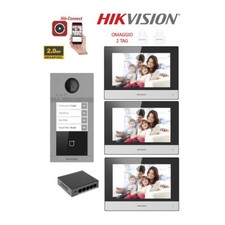 Kit Videocitofono Hik Vision Villa Trifamiliare 4 Bussate 3 Monitor Ip Poe App