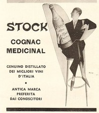 PUBBLICITA 1931 STOCK COGNAC MEDICINAL DISTILLATO BOTTIGLIA DISTINZIONE UOMO 