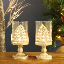 2pz Portacandele Vetro Oro