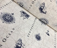 BLU NAUTICA MARINE MAP Stampa Tessuto - Bussola Barca Ancora Materiale -280cm di larghezza