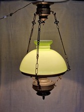 Lampadario - Vetro Opalino Verde e Rame - Replica di Antica Lampada ad Olio