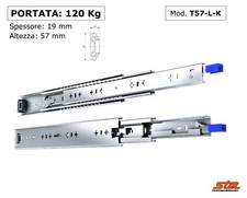 COPPIA GUIDE SCORREVOLI a SFERE per CASSETTI  120 Kg CON BLOCCO Estr. Totale