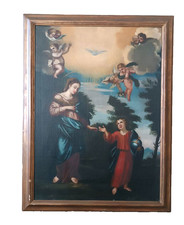 Dipinto antico olio su tela madonna con bambino e angeli XVIII secolo