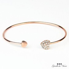 METALLO RIGIDO BRILLANTINI SUL CUORE BRACCIALE APERTO BRACCIALETTO rv
