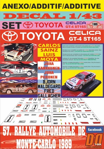 Anexo decal toyota celica - 1/43,