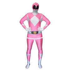 Costume vestito fantasia supereroe uomo donna morphsuit rosa adulto M-XXL