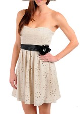 Mini abito donna sangallo cintura nastro nero raso scollo fascia bandeau 2214 .