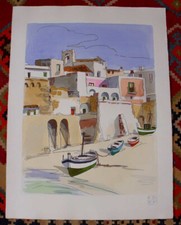 ALDO RISO Acquaforte cm.80x60 Acquerellata a Mano dal Maestro