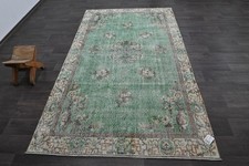 Tappeto vintage turco Oushak 5x8 kilim tappeto anatolico fatto a mano decorazione boho VERDE