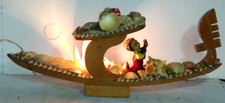GONDOLA VENEZIANA IN LEGNO CON CONCHIGLIE LUMINOSA ANNI 50 ORIGINALE