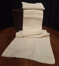 Antico Lenzuolo Lino Ricamo a mano  Inserti Ago Cm 230x270. Da Rinfrescare.