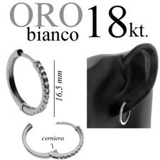 mono orecchino uomo ORO BIANCO 18kt. cerchio 16.5 mm anello zirconi lobo trago