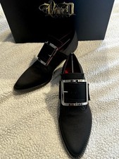 Scarpe vegan Kat Von D NUOVE MAI INDOSSATE Coven donna taglia 7 nere con fibbia argento 