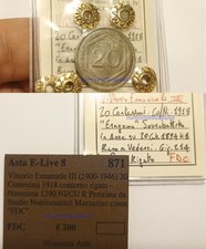 VITT. EM.III- 20 Centesimi 1918 RIGATO ESAGONO RIBATTUTO SU⭐ROMA FDC MAZZARINO!⭐