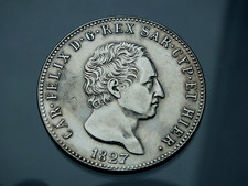 regno di sardegna carlo felice 5 lire  genova falso d'epoca in argento