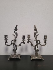 Coppia Candelieri A Due Bracci In Ottone Argentato - XX Secolo