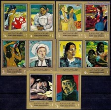 Yemen 1968 Gauguin dipinti autoritratto donna ragazza nuda 10v imperf MNH