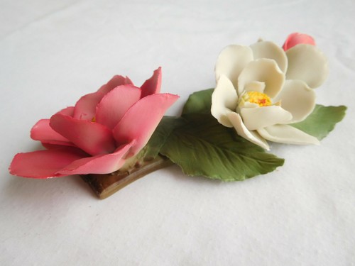 Pink white flower porcelain - white,