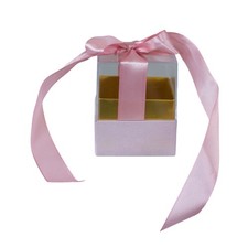 6X Scatolina plexiglass portaconfetti 6x6x6 cm FIOCCO ROSA bomboniera 1CJA