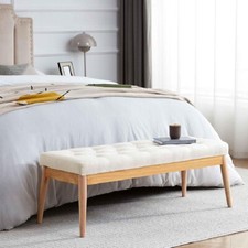 Panchina Hotel Legno e Tessuto Chester 108x40cm Ingresso Camera da Letto Beige