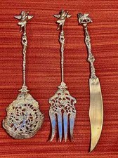 Set 3 posate da portata - insalata vintage stile Liberty  metallo argentato