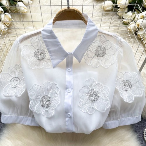 Donna floreale pizzo camicia - floreale,