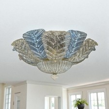 plafoniera da incasso in vetro di Murano a forma di fiore con petali turchesi