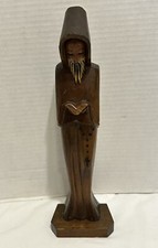 Sacerdote monaco frate in legno intagliato a mano vintage con rosario lettura scrittura 11,5"