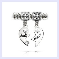 Bracciale Argento Sterling Zia Nipote Cuore Amore Famiglia Perla per Charm Europeo