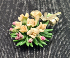 capodimonte tralcio fiori porcellana decorati a mano con argento 800/°° cm 7 x 4