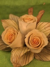  Bouquet 3 Rose in Porcellana Capodimonte Vintage - Marchio Presente