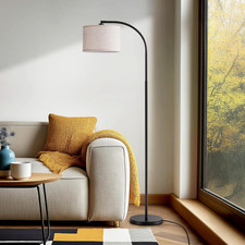 Lampada Da Terra per Soggiorno, Lampada Ad Arco Con Paralume in Lino Beige, Atta