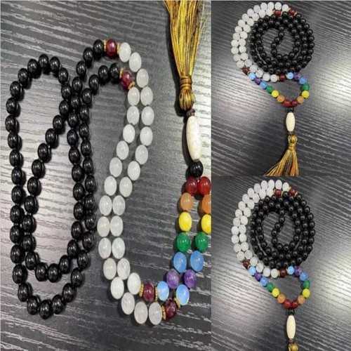 Collana 6mm perle agata nera