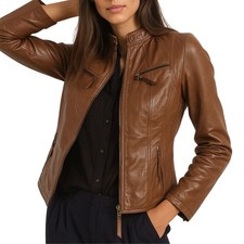 Giacca biker donna marrone