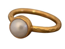 14K Oro Giallo Misura Anello 5 US Naturale Perla D'Acqua Dolce Fatto Rozzo