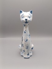 Statuetta Gatto in Ceramica di Albisola Bianco Blu Albissola Mi Art 25 cm