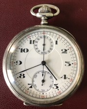 Pocket Watch chronograph  Silver “Minerva calibro 19-9 Ch Capolavoro”   Working