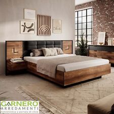 Letto matrimoniale testiera imbottita 160x200cm contenitore quercia nero SMOOTY